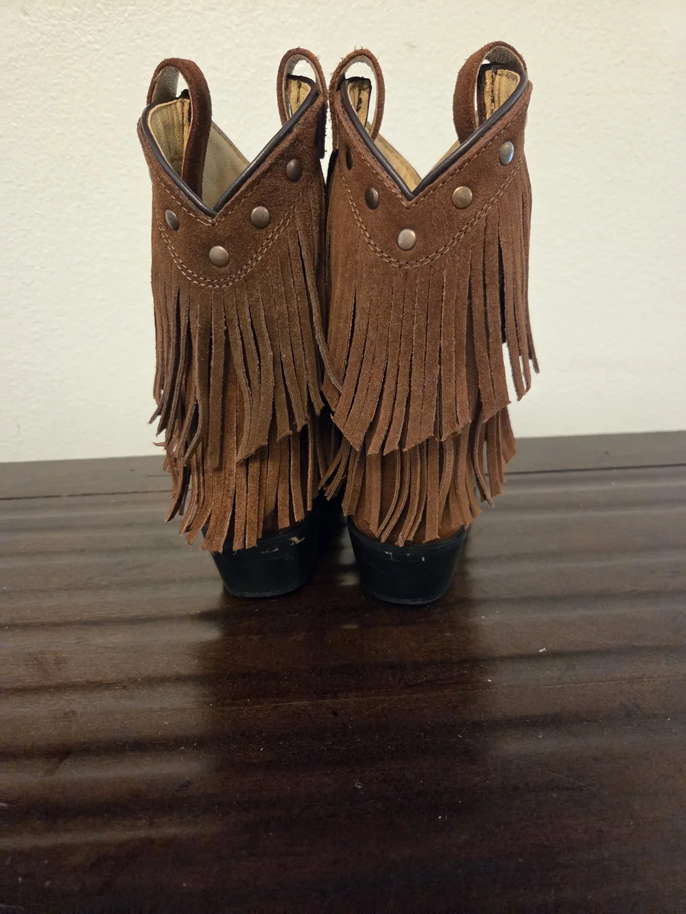 Shyanne, Little Girl's Brown Suede Fringe Western Booties, Size 12